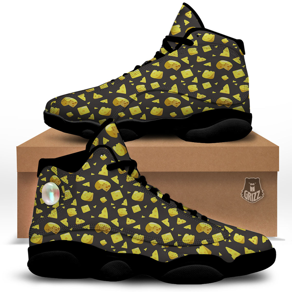 Black Holes And Cheese Print Pattern Black Basketball Shoes-grizzshop