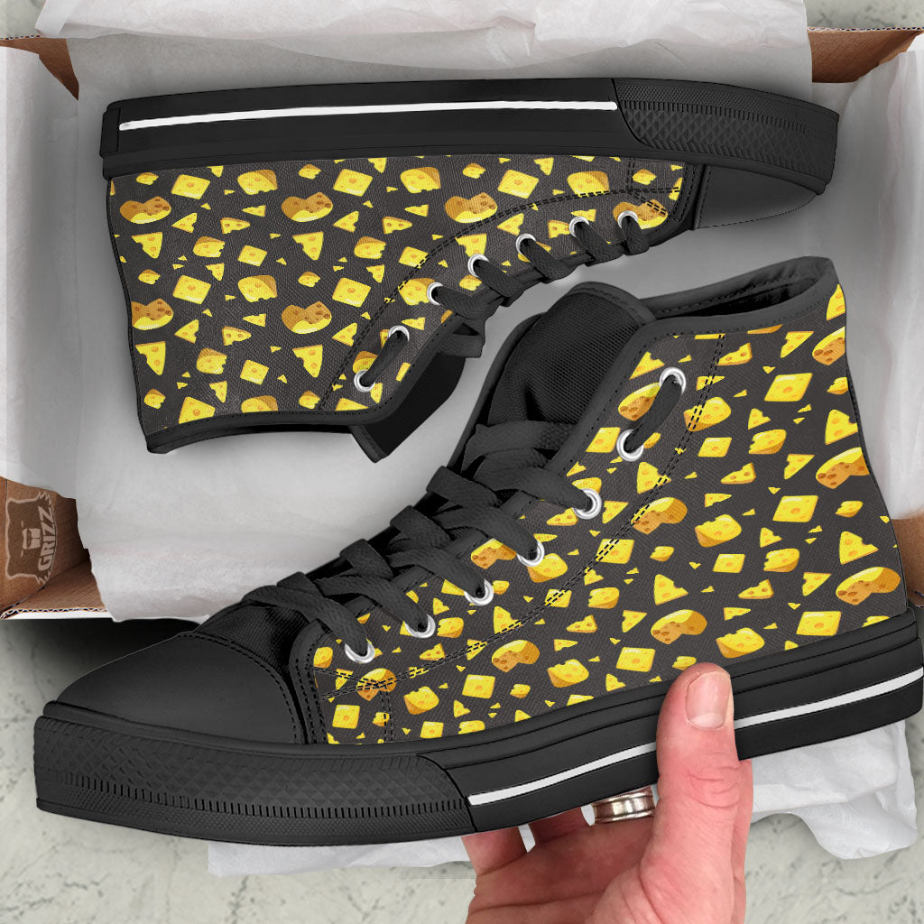 Black Holes And Cheese Print Pattern Black High Top Shoes-grizzshop