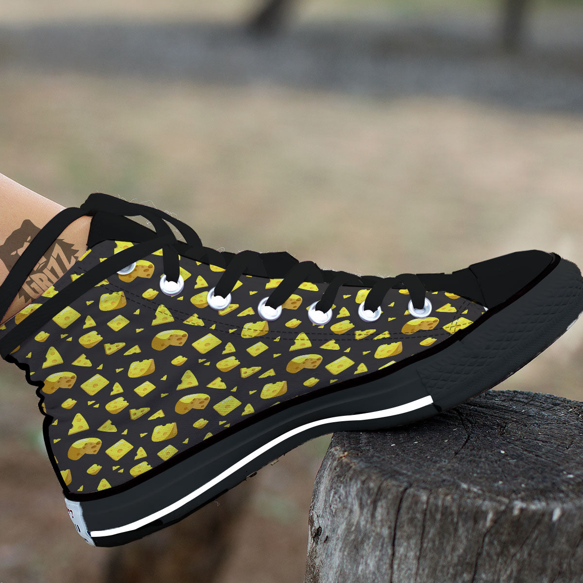 Black Holes And Cheese Print Pattern Black High Top Shoes-grizzshop