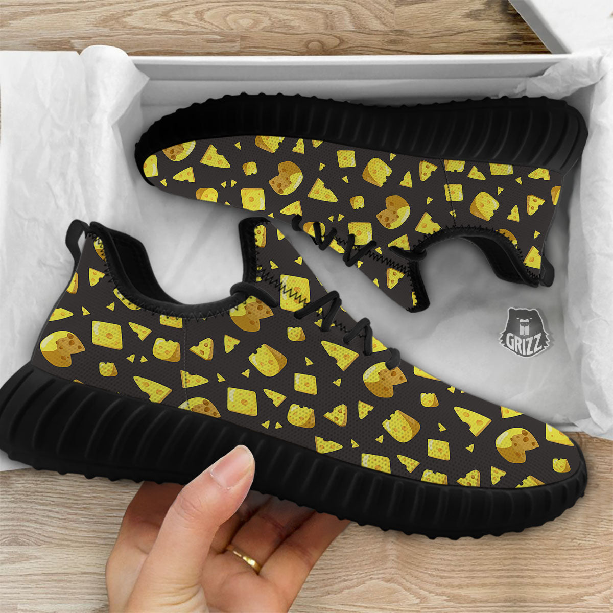 Black Holes And Cheese Print Pattern Black Walking Shoes-grizzshop