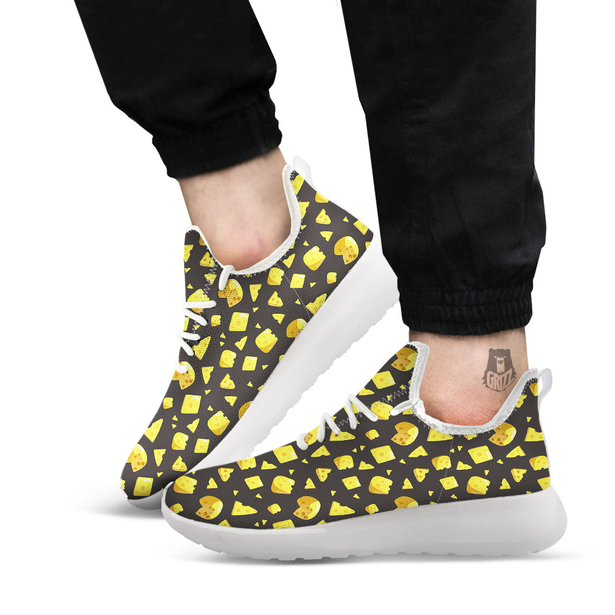 Black Holes And Cheese Print Pattern White Athletic Shoes-grizzshop