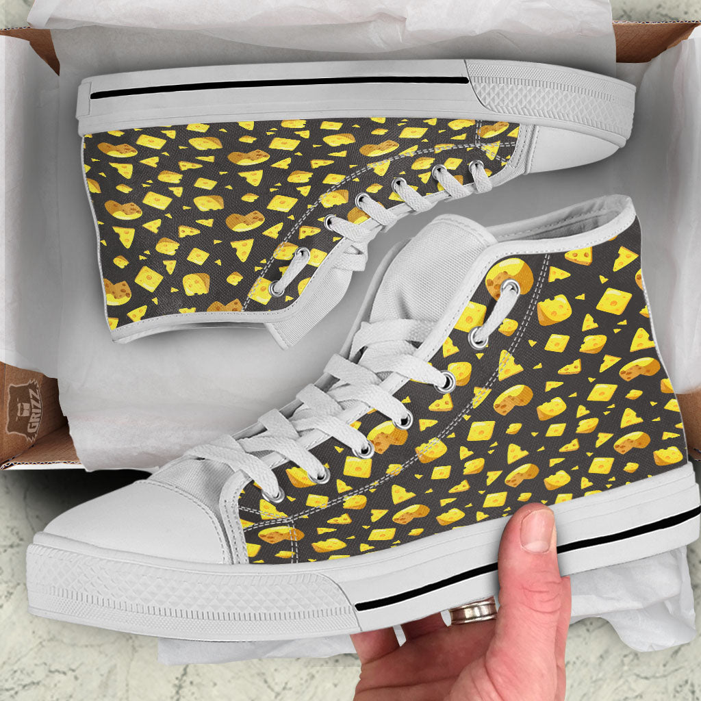 Black Holes And Cheese Print Pattern White High Top Shoes-grizzshop
