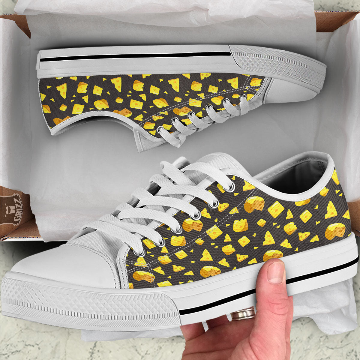 Black Holes And Cheese Print Pattern White Low Top Shoes-grizzshop