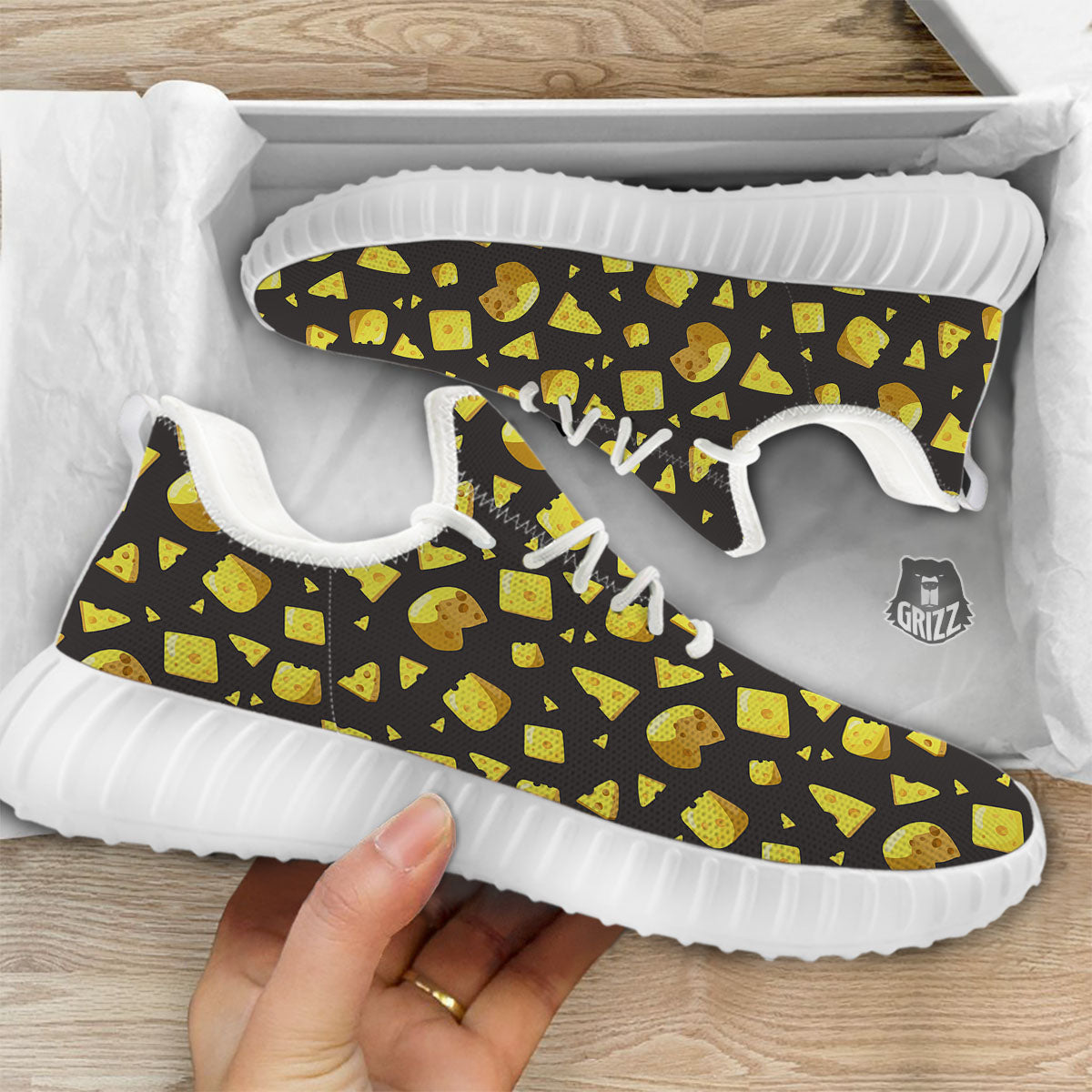 Black Holes And Cheese Print Pattern White Walking Shoes-grizzshop