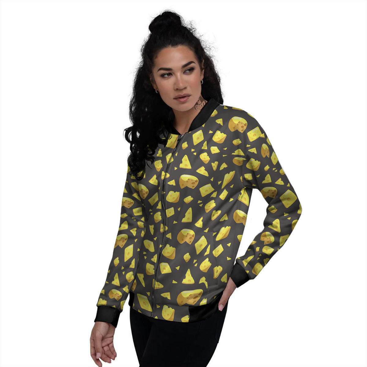 Black Holes And Cheese Print Pattern Women's Bomber Jacket-grizzshop