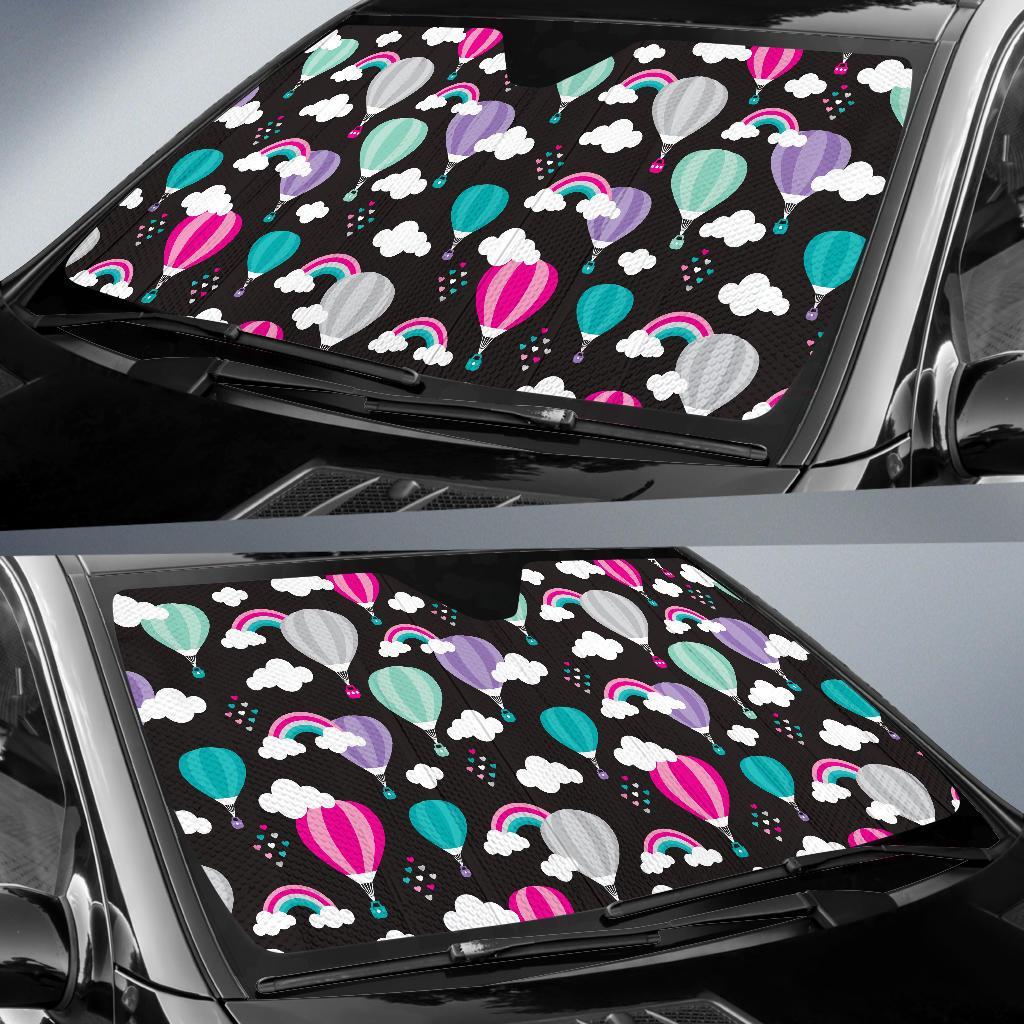 Black Hot Air Balloon Pattern Print Car Sun Shade-grizzshop