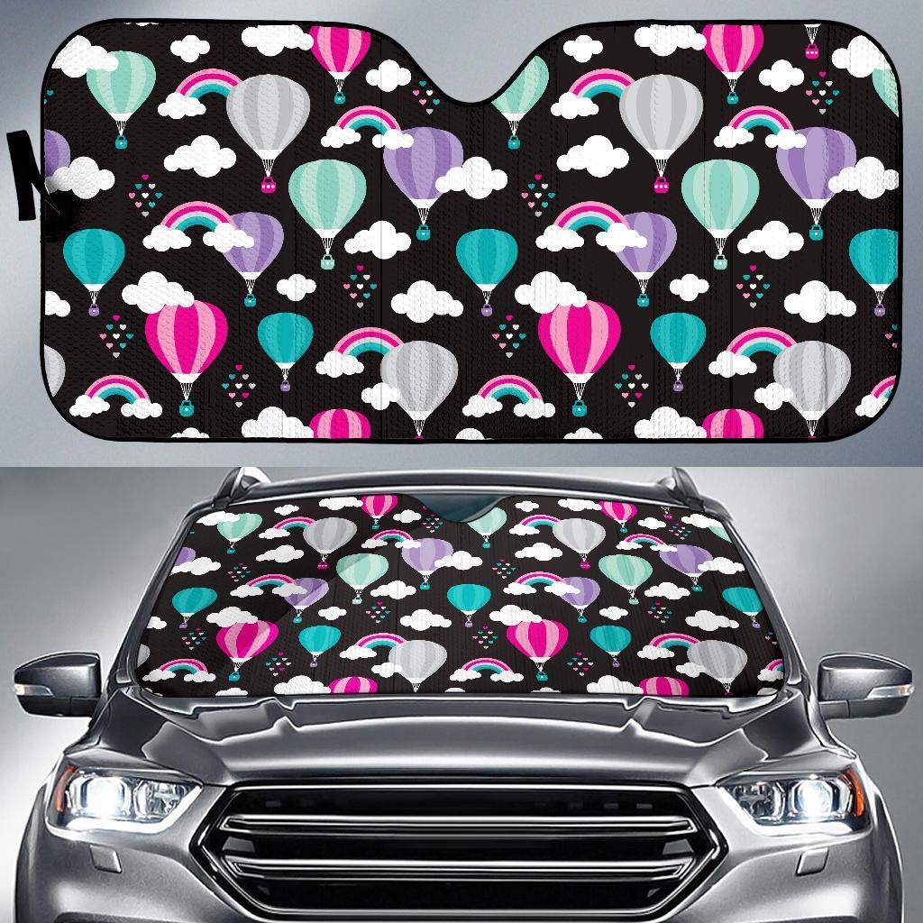 Black Hot Air Balloon Pattern Print Car Sun Shade-grizzshop