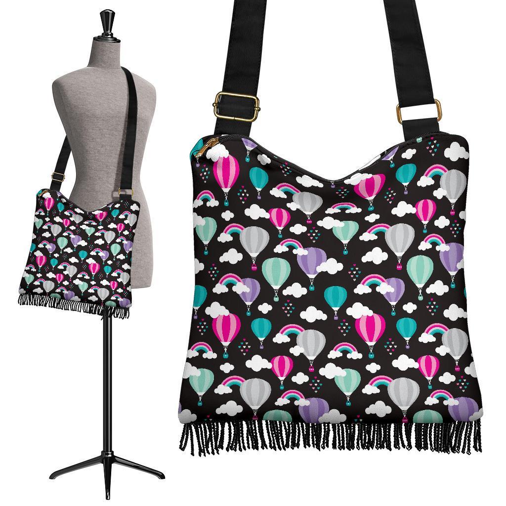 Black Hot Air Balloon Pattern Print Crossbody Bags-grizzshop