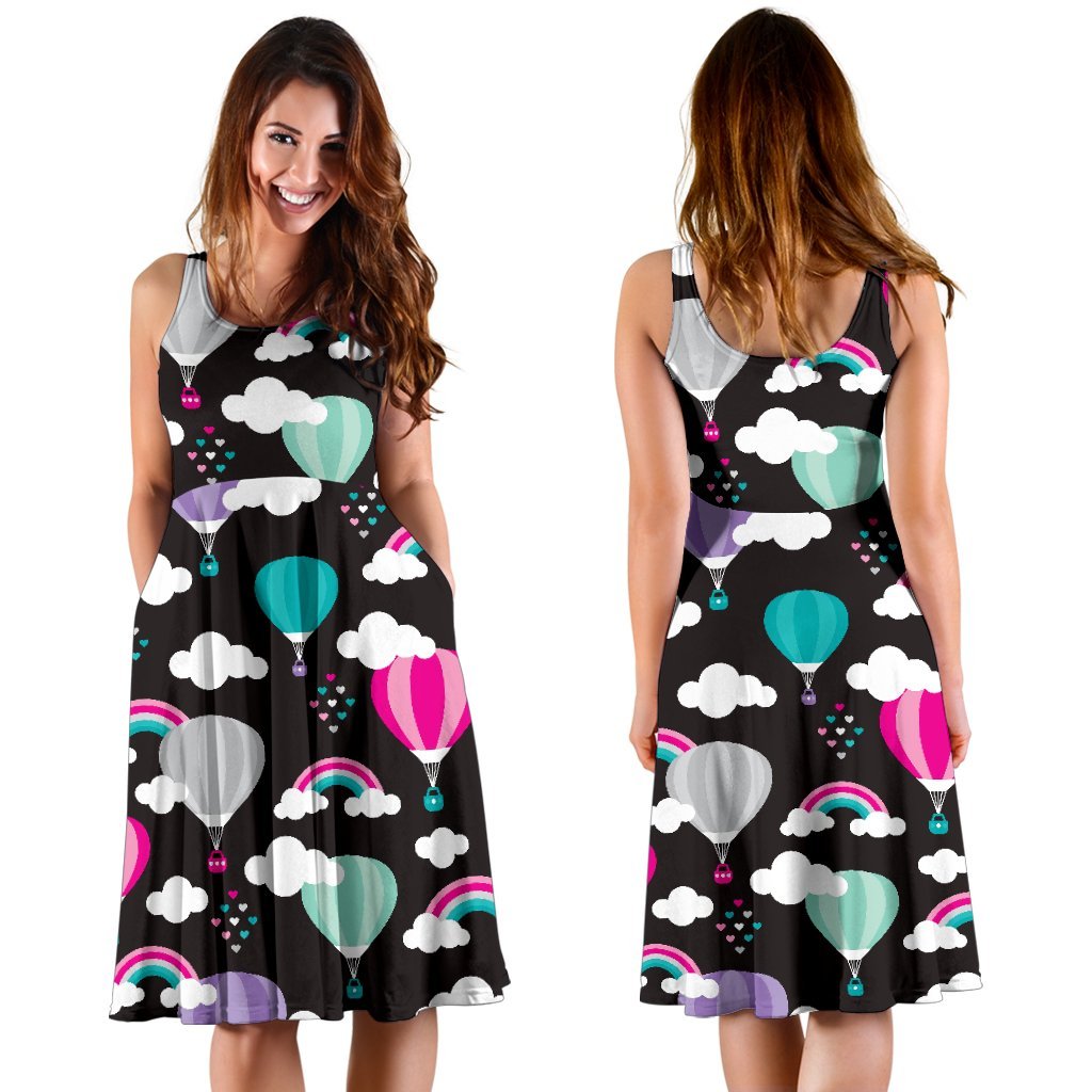 Black Hot Air Balloon Pattern Print Dress-grizzshop