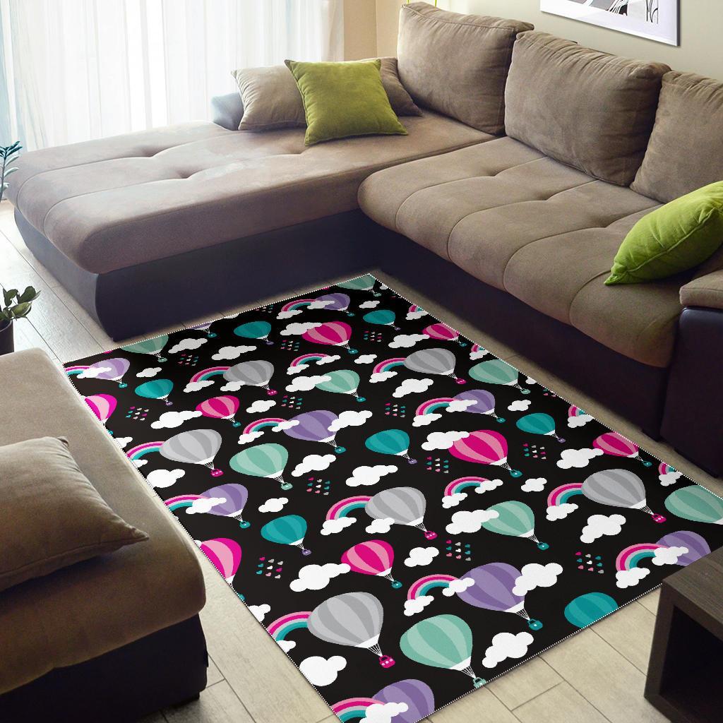 Black Hot Air Balloon Pattern Print Floor Mat-grizzshop