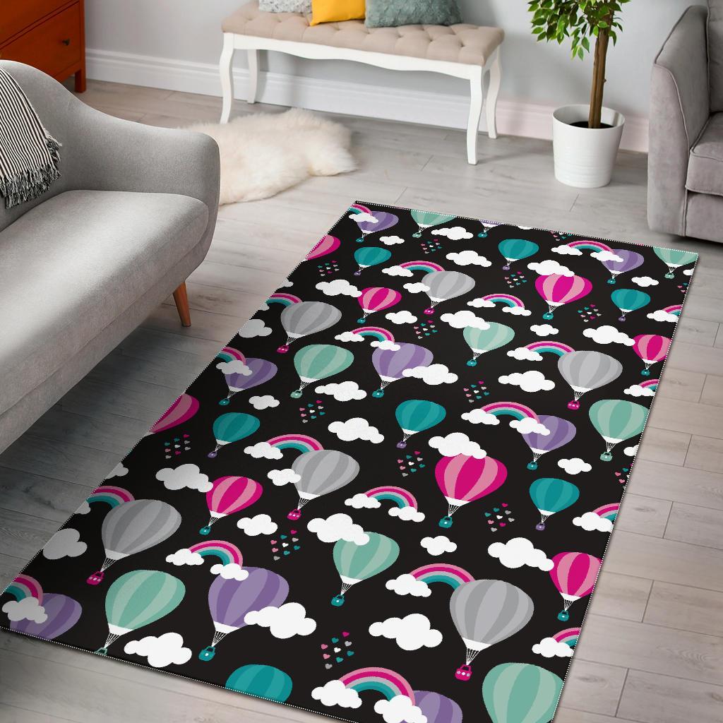 Black Hot Air Balloon Pattern Print Floor Mat-grizzshop