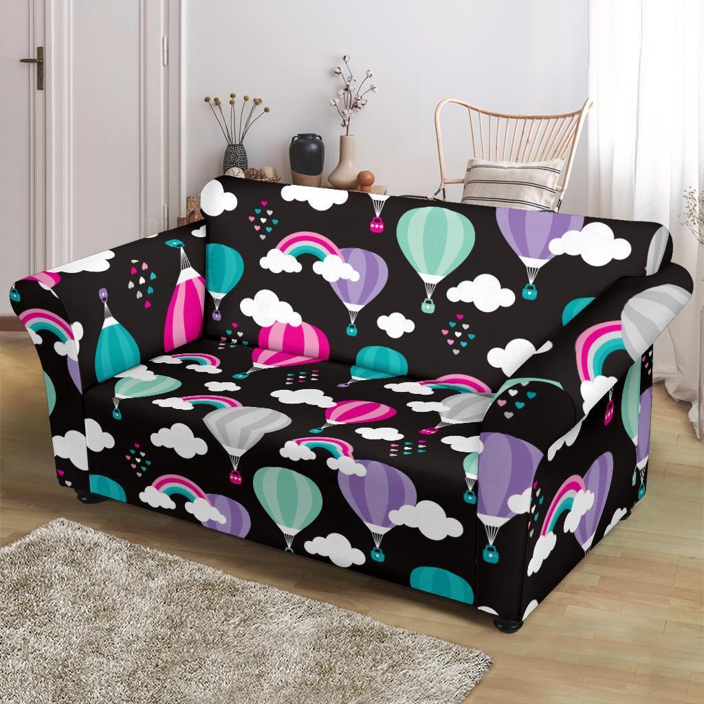 Black Hot Air Balloon Pattern Print Loveseat Cover-grizzshop