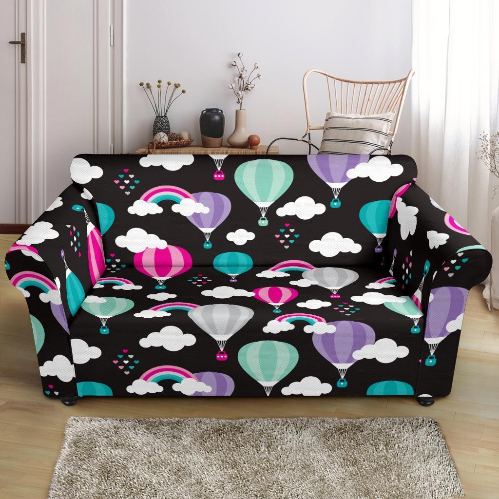 Black Hot Air Balloon Pattern Print Loveseat Cover-grizzshop