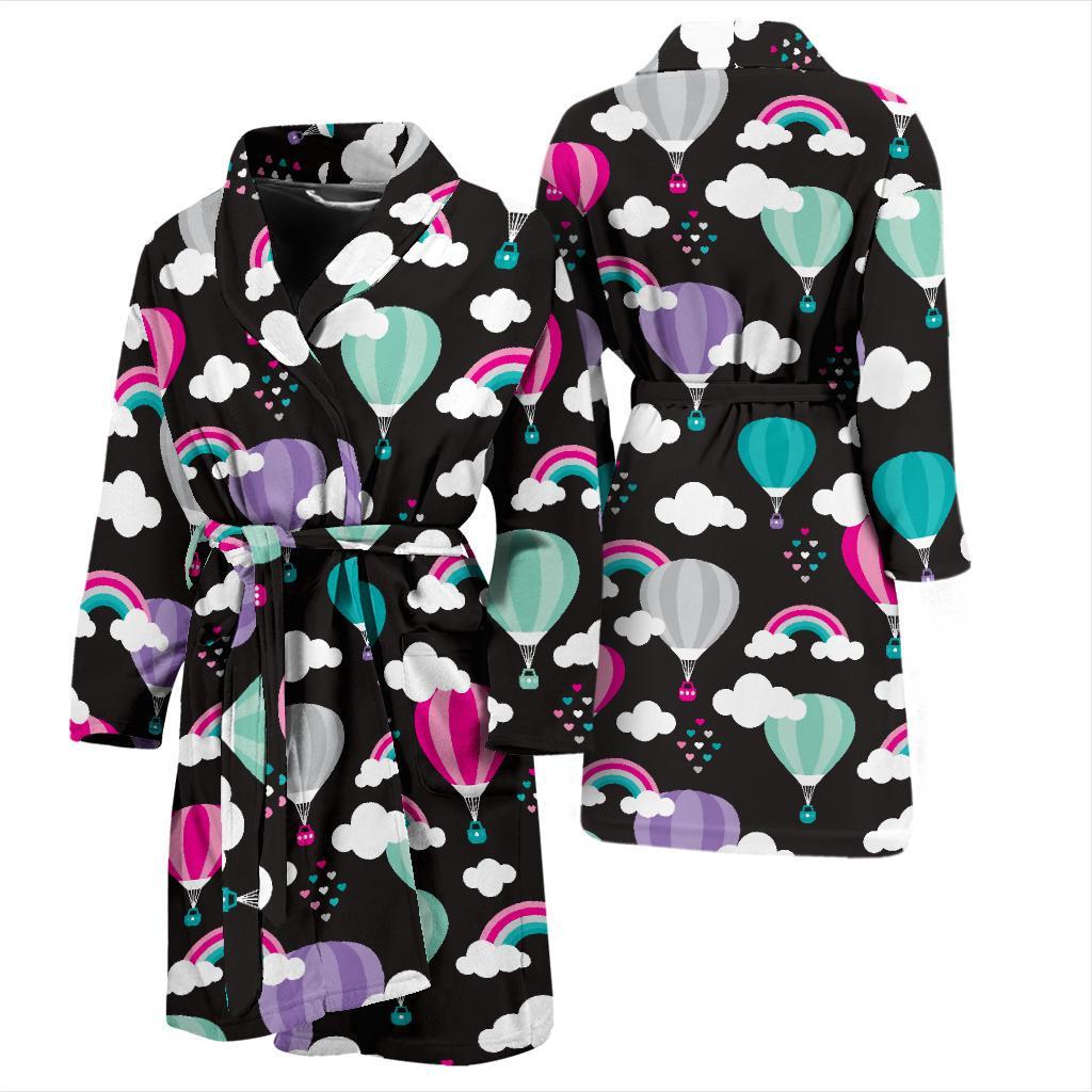 Black Hot Air Balloon Pattern Print Men Long Robe-grizzshop