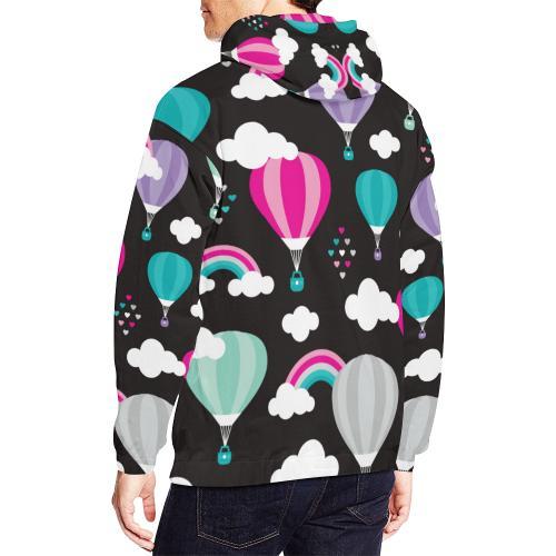 Black Hot Air Balloon Pattern Print Men Pullover Hoodie-grizzshop