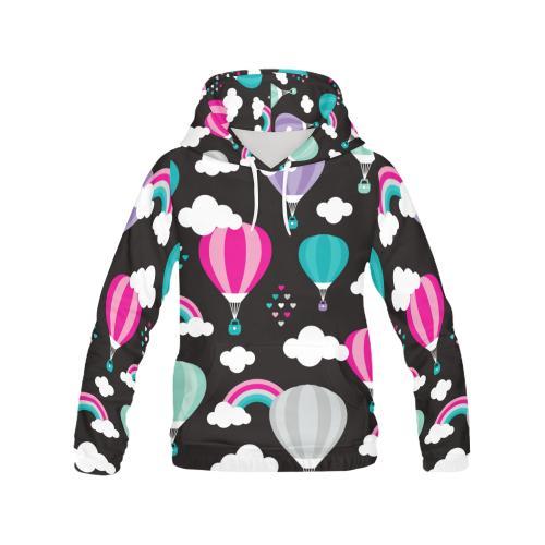 Black Hot Air Balloon Pattern Print Men Pullover Hoodie-grizzshop