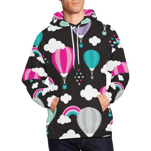 Black Hot Air Balloon Pattern Print Men Pullover Hoodie-grizzshop