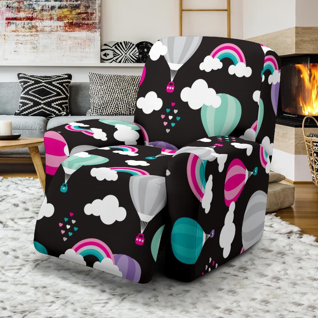 Black Hot Air Balloon Pattern Print Recliner Cover-grizzshop