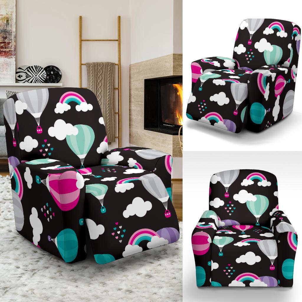 Black Hot Air Balloon Pattern Print Recliner Cover-grizzshop