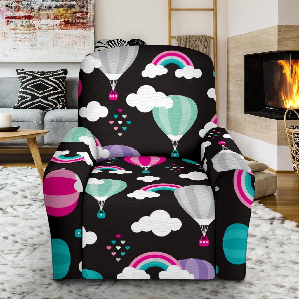 Black Hot Air Balloon Pattern Print Recliner Cover-grizzshop