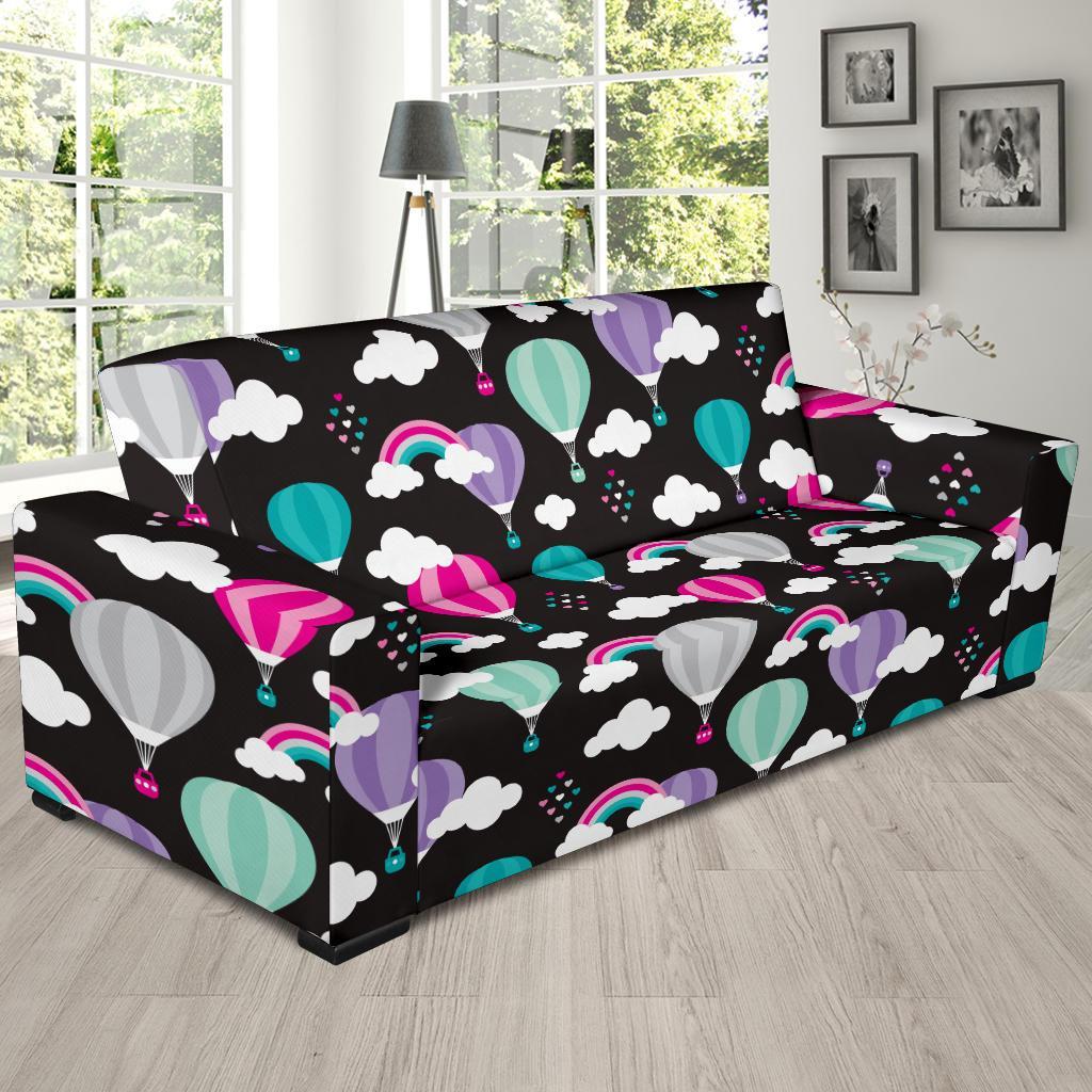 Black Hot Air Balloon Pattern Print Sofa Covers-grizzshop