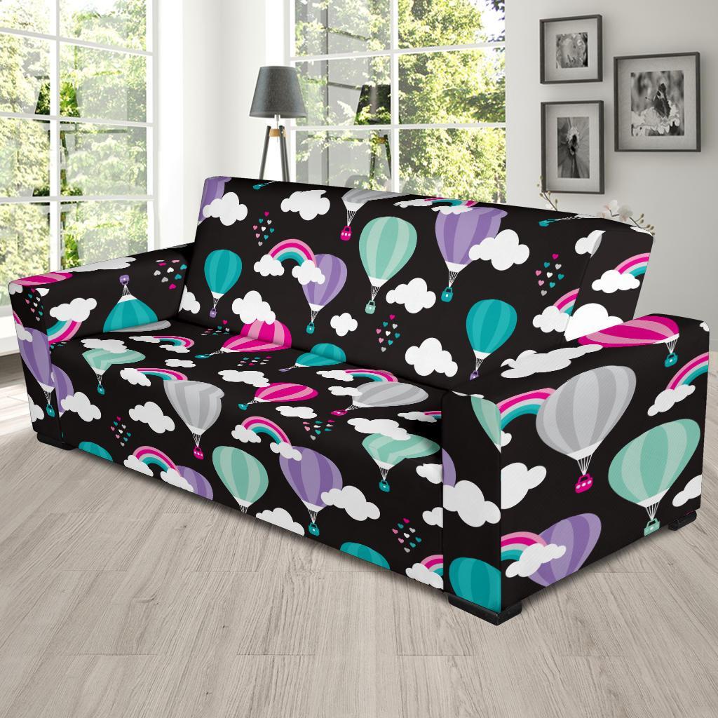 Black Hot Air Balloon Pattern Print Sofa Covers-grizzshop