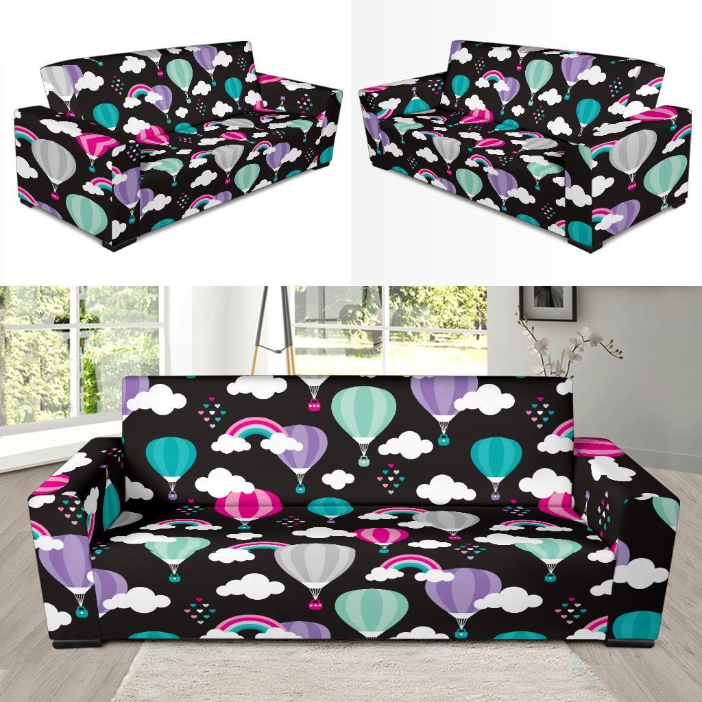 Black Hot Air Balloon Pattern Print Sofa Covers-grizzshop