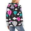 Black Hot Air Balloon Pattern Print Women Pullover Hoodie-grizzshop