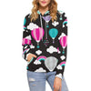 Black Hot Air Balloon Pattern Print Women Pullover Hoodie-grizzshop