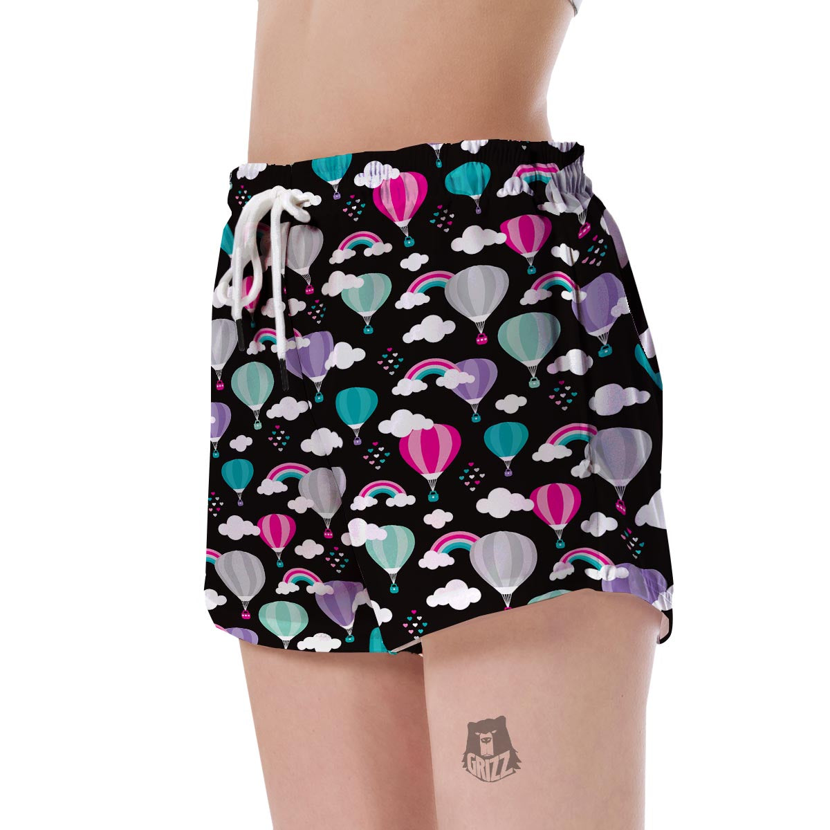Black Hot Air Balloon Pattern Print Women's Shorts-grizzshop