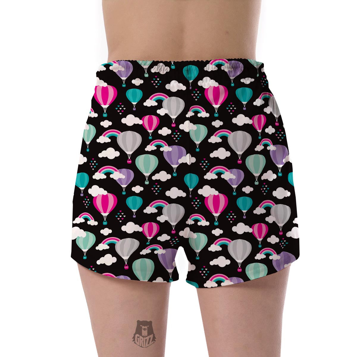 Black Hot Air Balloon Pattern Print Women's Shorts-grizzshop