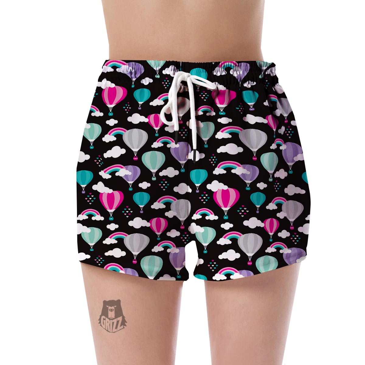 Black Hot Air Balloon Pattern Print Women's Shorts-grizzshop