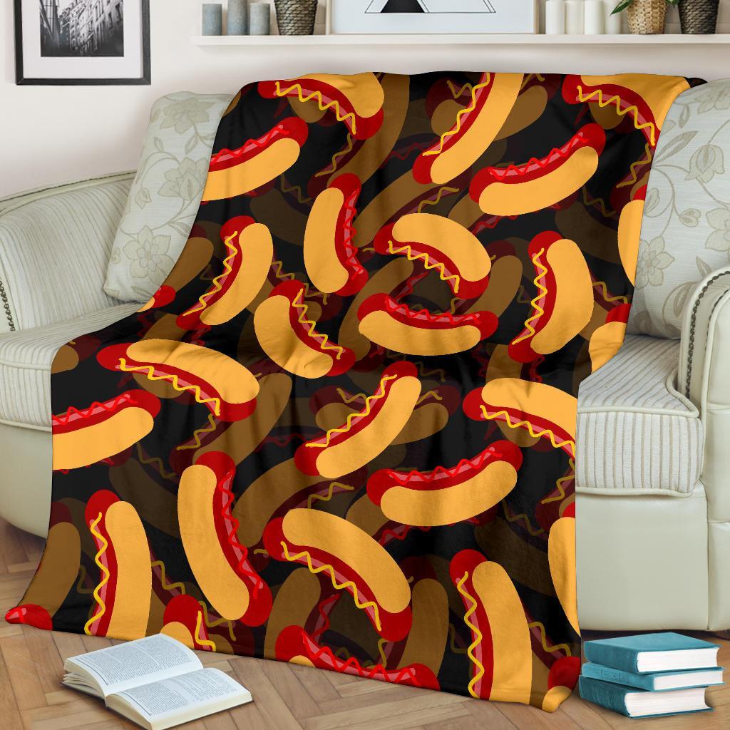 Black Hot Dog Pattern Print Blanket-grizzshop