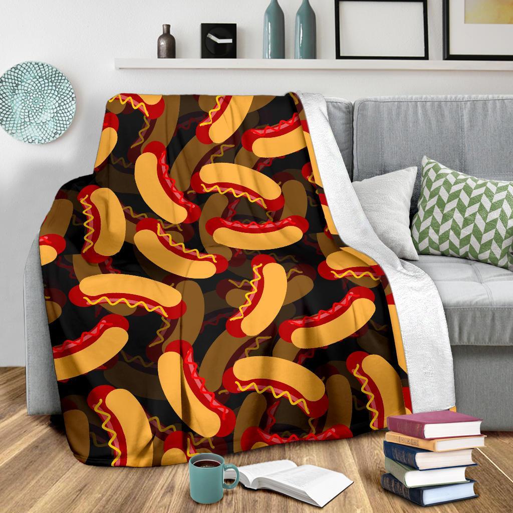 Black Hot Dog Pattern Print Blanket-grizzshop