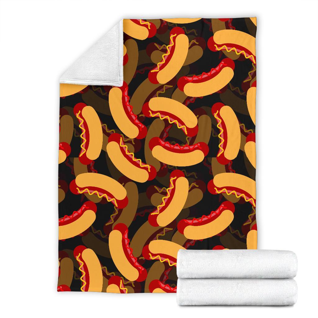 Black Hot Dog Pattern Print Blanket-grizzshop