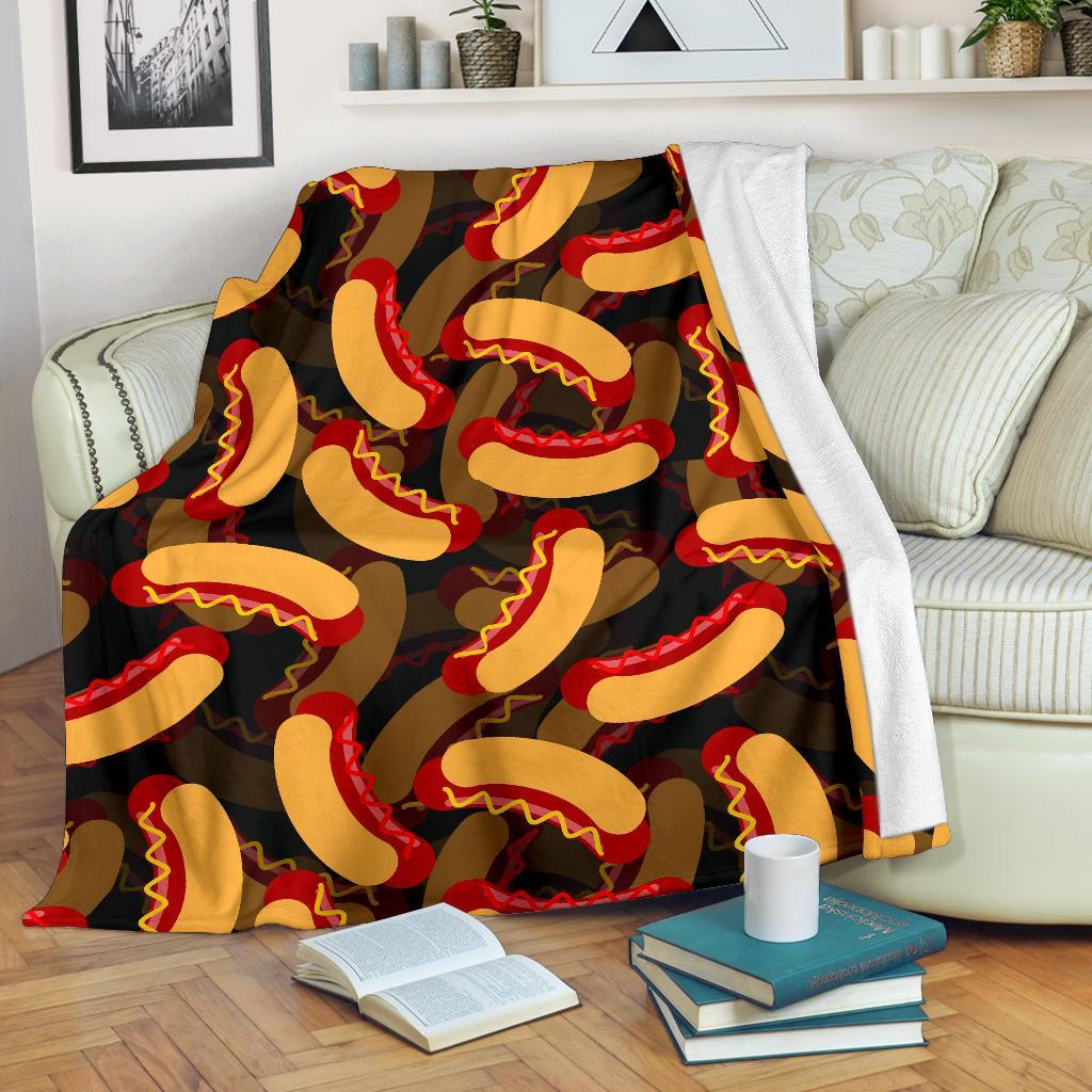 Black Hot Dog Pattern Print Blanket-grizzshop