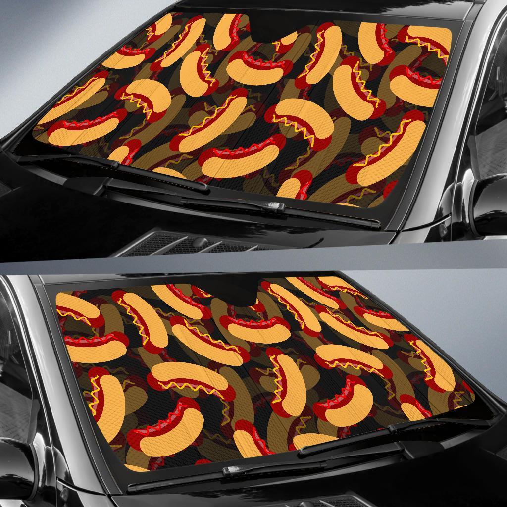 Black Hot Dog Pattern Print Car Sun Shade-grizzshop