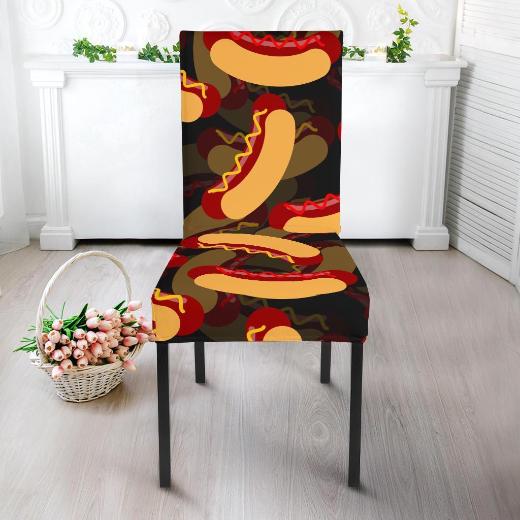 Black Hot Dog Pattern Print Chair Cover-grizzshop