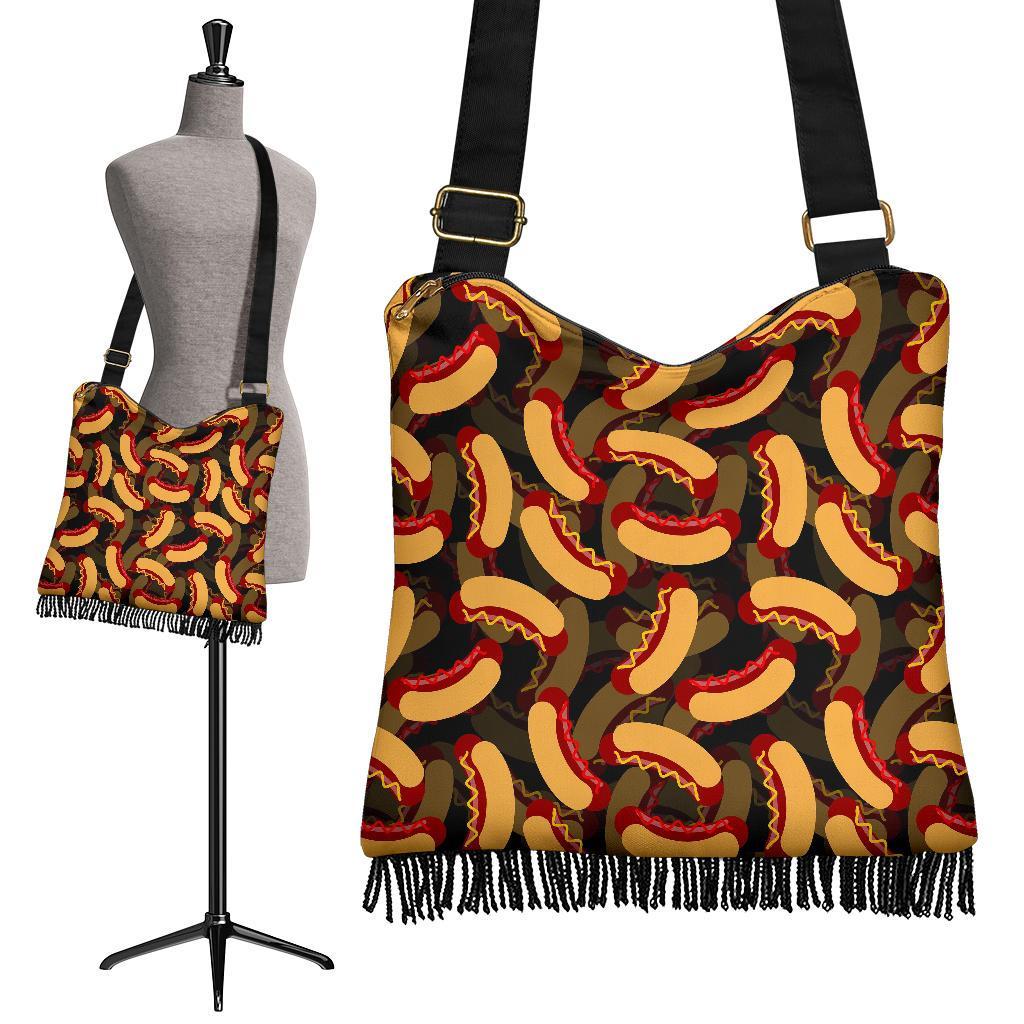 Black Hot Dog Pattern Print Crossbody Bags-grizzshop