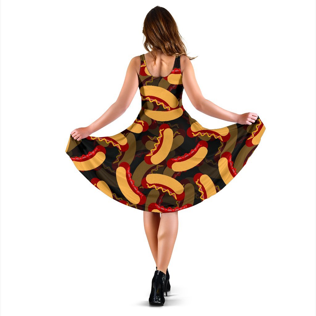 Black Hot Dog Pattern Print Dress-grizzshop