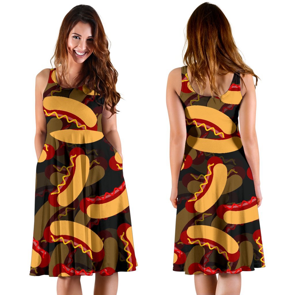 Black Hot Dog Pattern Print Dress-grizzshop