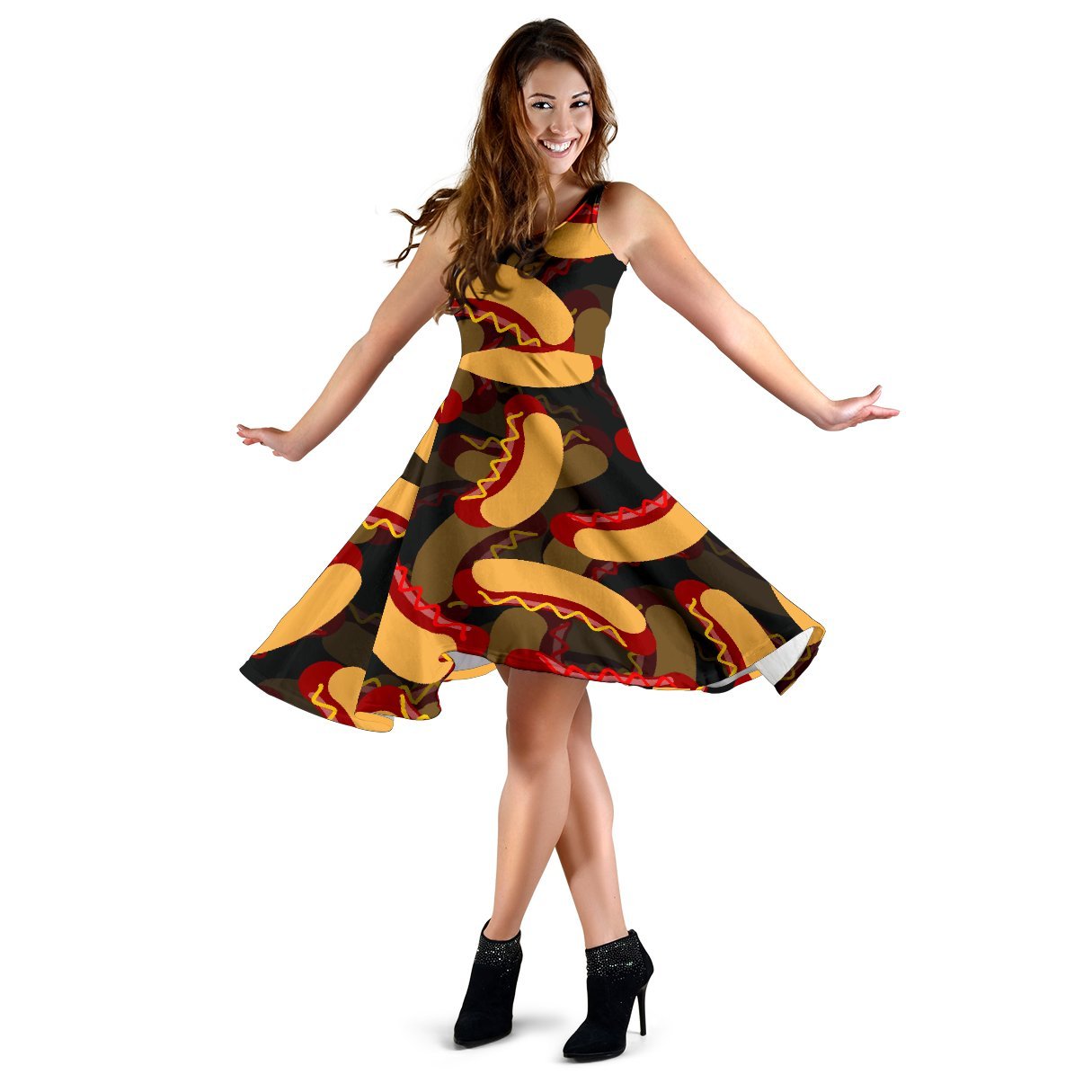 Black Hot Dog Pattern Print Dress-grizzshop