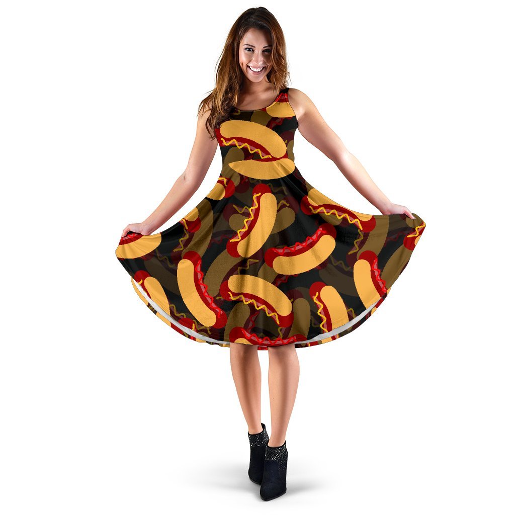 Black Hot Dog Pattern Print Dress-grizzshop