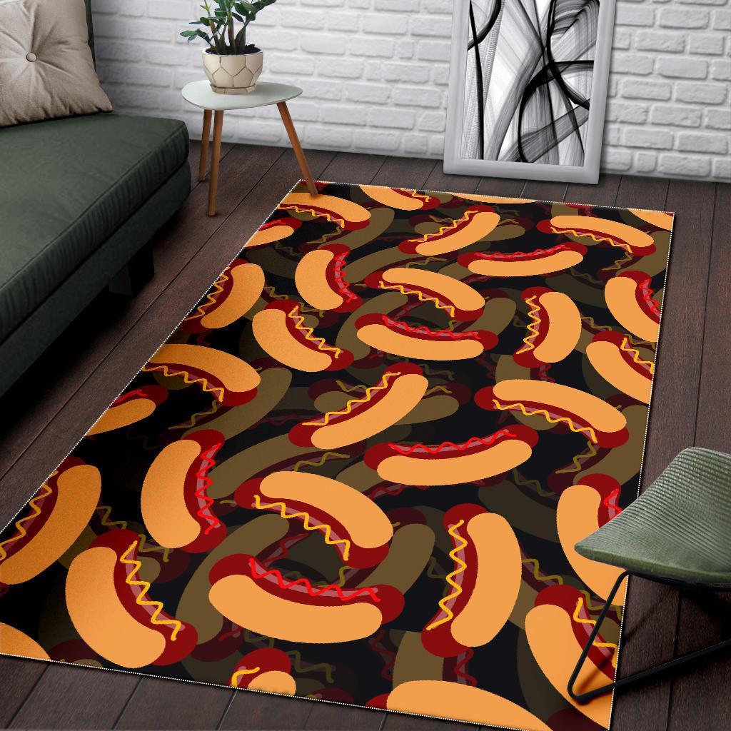 Black Hot Dog Pattern Print Floor Mat-grizzshop