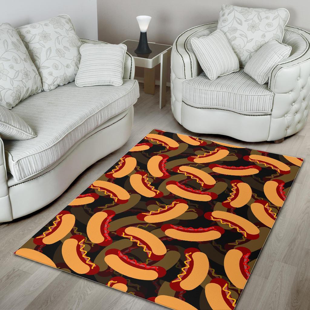 Black Hot Dog Pattern Print Floor Mat-grizzshop