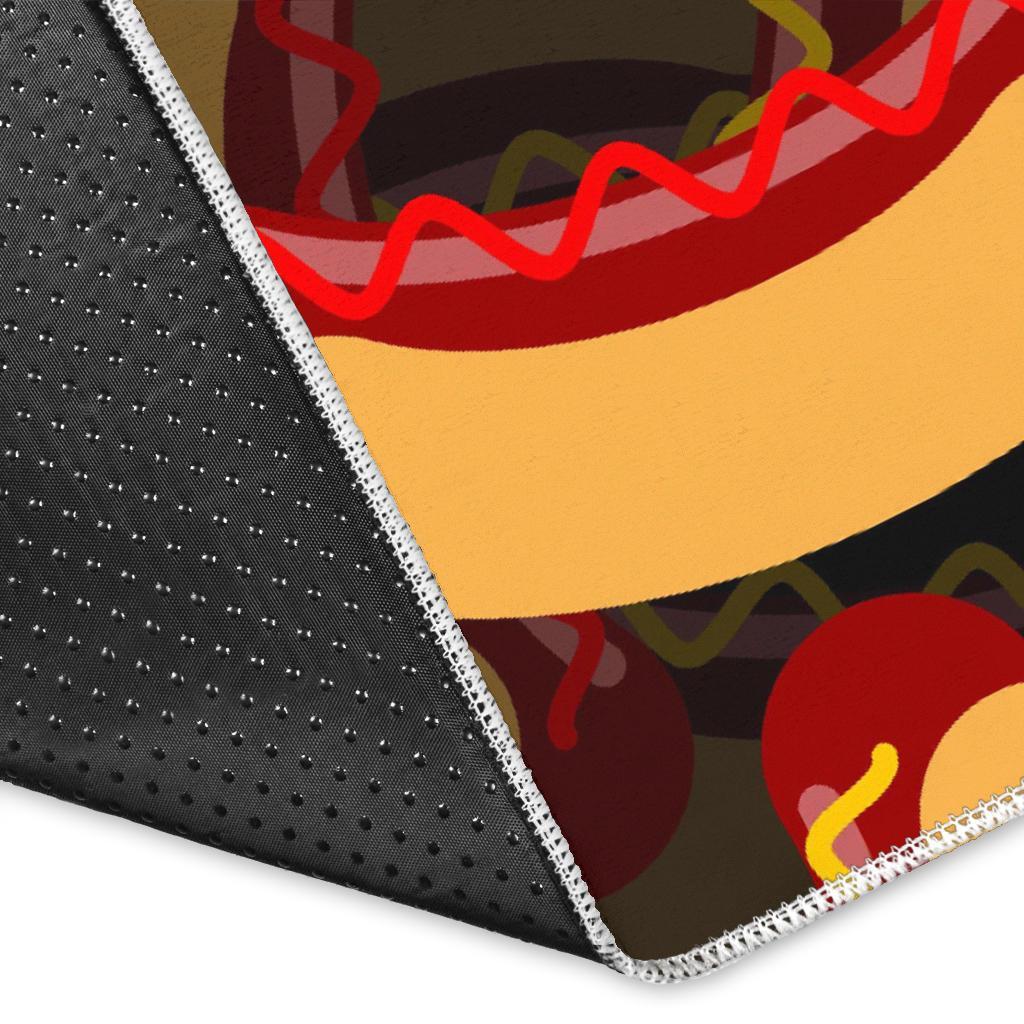 Black Hot Dog Pattern Print Floor Mat-grizzshop