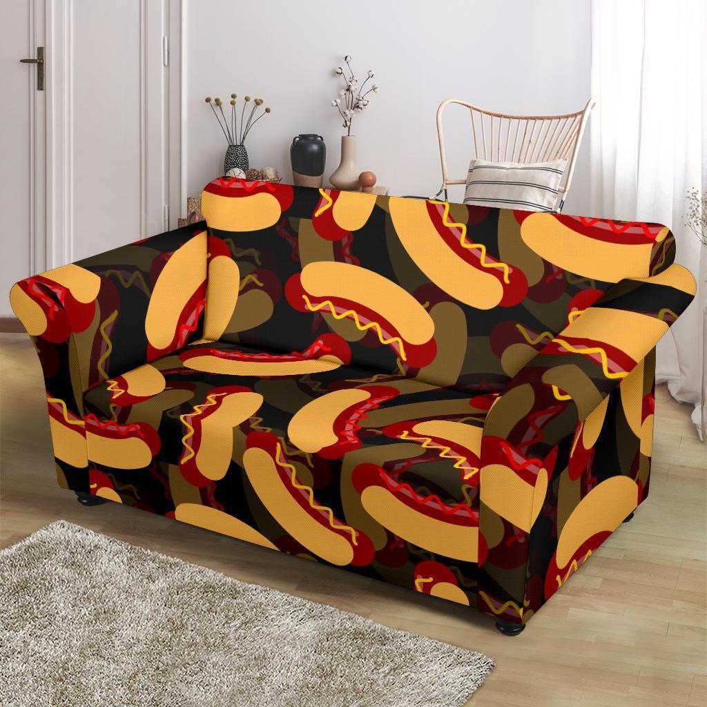 Black Hot Dog Pattern Print Loveseat Cover-grizzshop