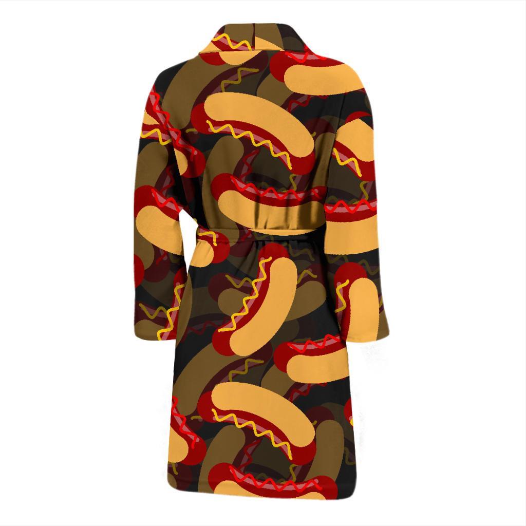 Black Hot Dog Pattern Print Men Long Robe-grizzshop