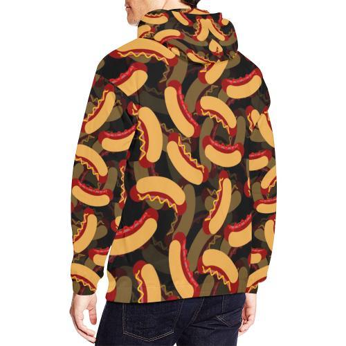 Black Hot Dog Pattern Print Men Pullover Hoodie-grizzshop