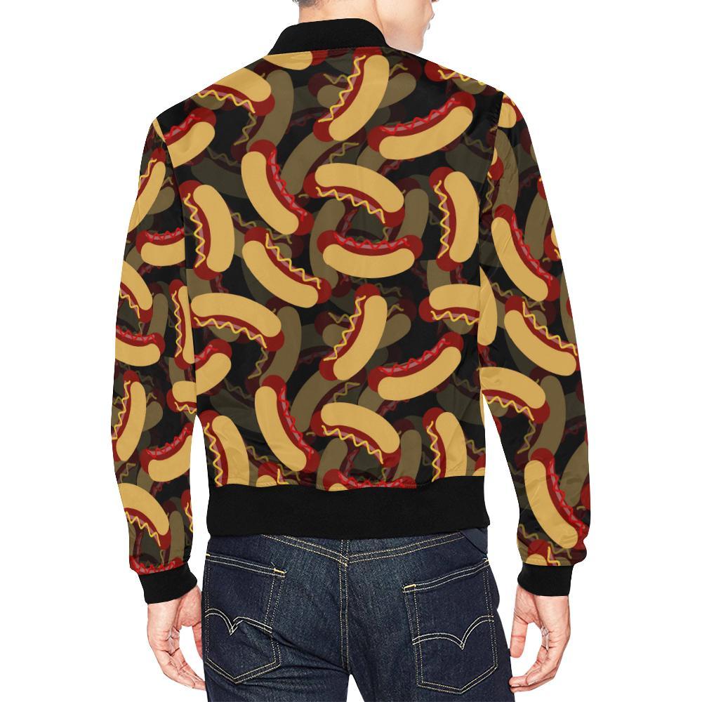 Black Hot Dog Pattern Print Men's Bomber Jacket-grizzshop